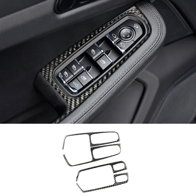 Carbon Fiber Car Interior Decoration Door Window Lifter Control Frame Window Switch Decor Armrest Panel Trim For Porsche macan