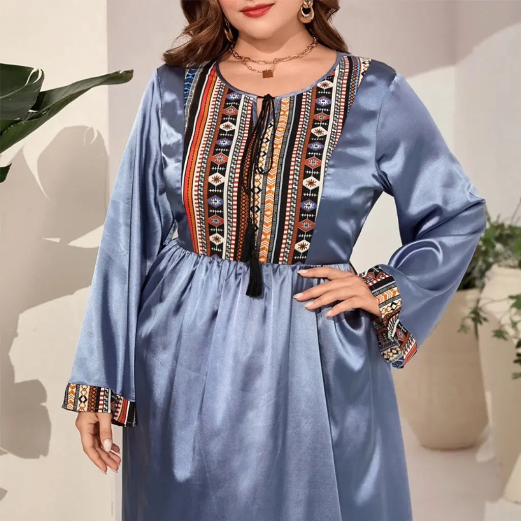 Новое женское элегантное платье больших размеров в стиле ретро с принтом, модное винтажное платье с круглым вырезом и длинными рукавами, доступное на складе