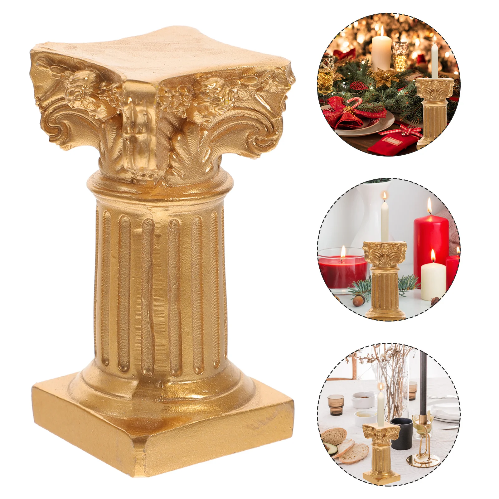 เชิงเทียนเรซิ่นรูปเสาโรมันขนาดเล็ก 3 ชิ้น สำหรับตกแต่งห้องนั่งเล่น ห้องครัว และบ้าน ของตกแต่งบนโต๊ะ