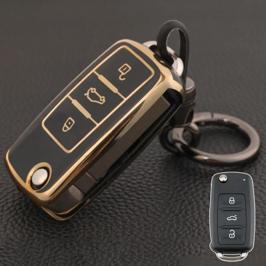 For Volkswagen Golf Mk6 Cab Estate Plus Sharan Transporter Kombi 3 Button Folding Remote Flip TPU Key Fob Chain Case Cover Shell