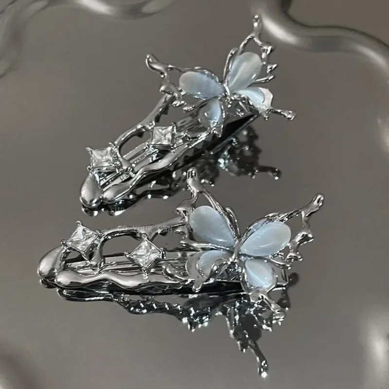 

Y2K Irregular Liquid Metal Hairpin Butterfly Zircon Hair Clips Girl Fashion Silver Bang Clip For Women Hair Accessories