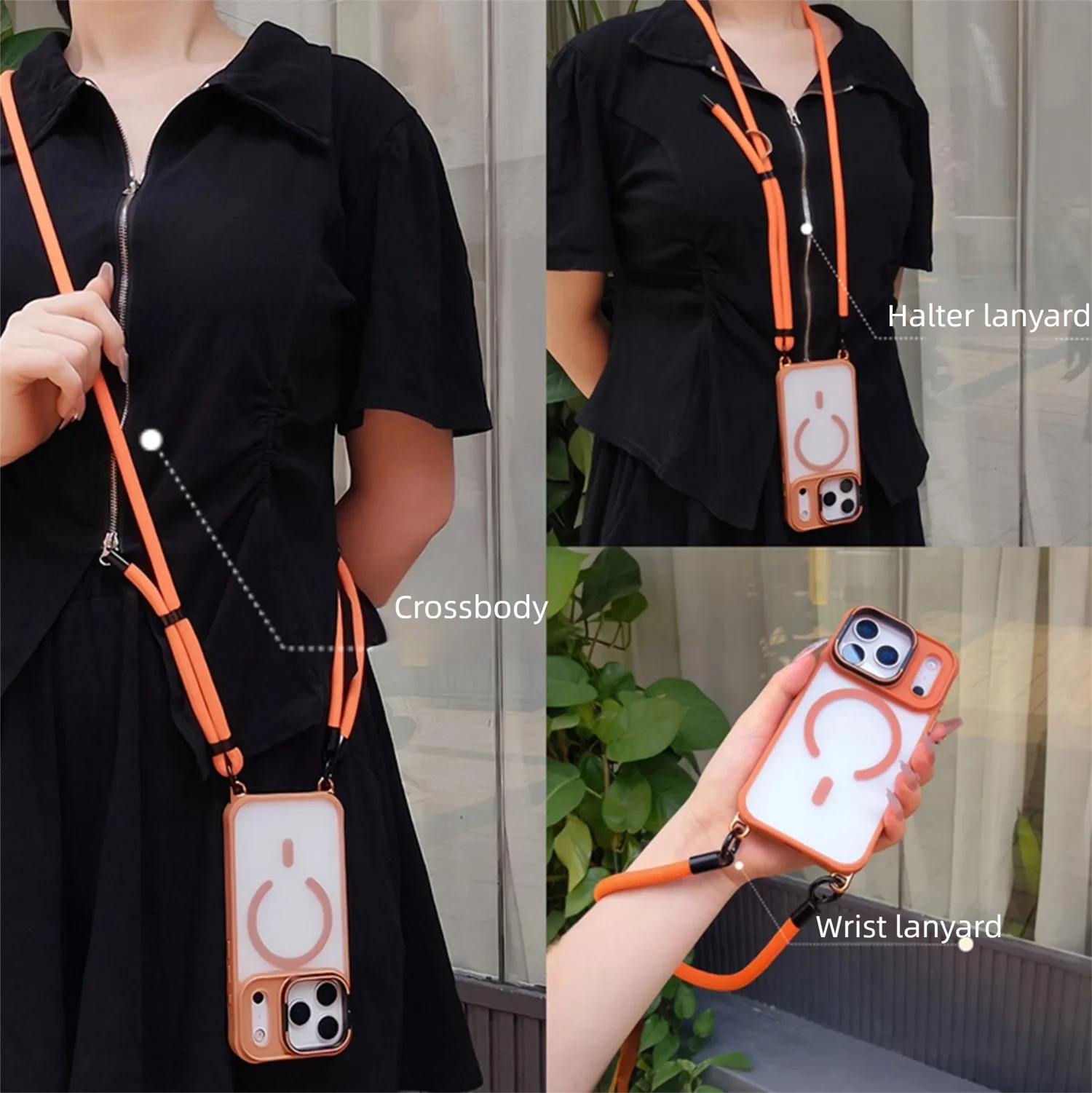 

Metal Lens Stand Magnetic Case For iPhone 17 Air 16 Plus 15 14 13 Pro Max With Crossbody Lanyard Strops Heavy Duty Protection