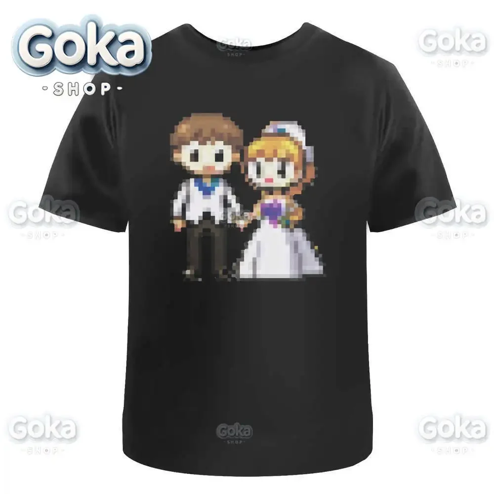 Pixel Art Wedding Couple Graphic T Shirts Mens Clothing  Tops & Tees Cotton Women Printed T-shirt Y2K Clothes Cute Funny Tshirt