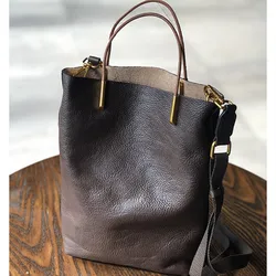 Bucket Genuine Leather Women Bag New Retro Nature Soft Cowhide Handbag Versatile Designer  High Quality Shoulder Bags