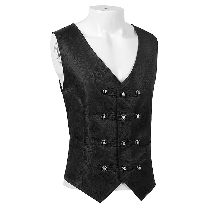 #4882 Spring Short Formal Vest Men V-neck Buttons Slim Black Three Breasted Halloween Vest Male Streetwear Vintage Mens Vests