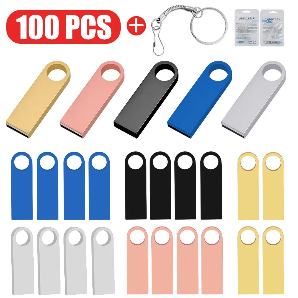 100PCS/lot USB Flash Drive 4GB 8GB 16GB Metal Pen Drive Pendrive 32GB 64GB Memory Stick 128MB Free Customized Gift USB Sticks