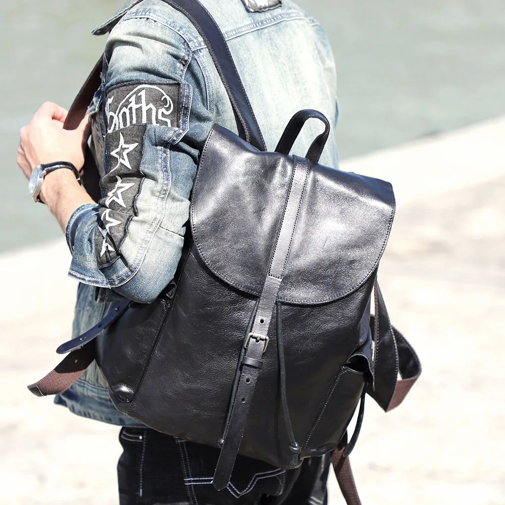 Lässiger Herrenrucksack aus echtem Leder, Laptoptasche für Herren, Reisetasche, Obermaterial aus Rindsleder, modischer Herrenrucksack im Preppy-Stil – Detail 4