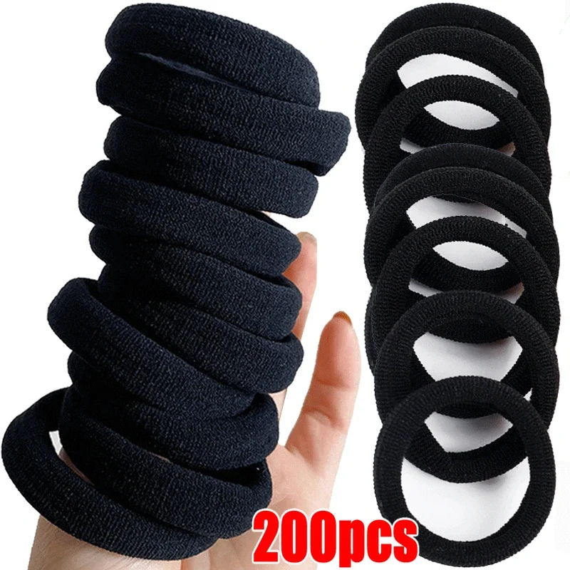 50/200pcs Black Hair Bands Women Girls Cute High Elastic Seamless Hair Ties Children Hair Accessories Ponytail Holder Headband