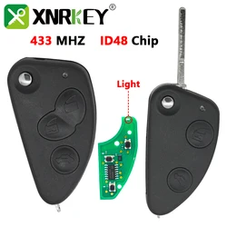 Mando a distancia XNRKEY para coche, llave con 2/3 botones, Chip ID48, 433Mhz, para Alfa Romeo 147, 156, 166 GT, reemplazo de llave con hoja SIP22 sin cortar