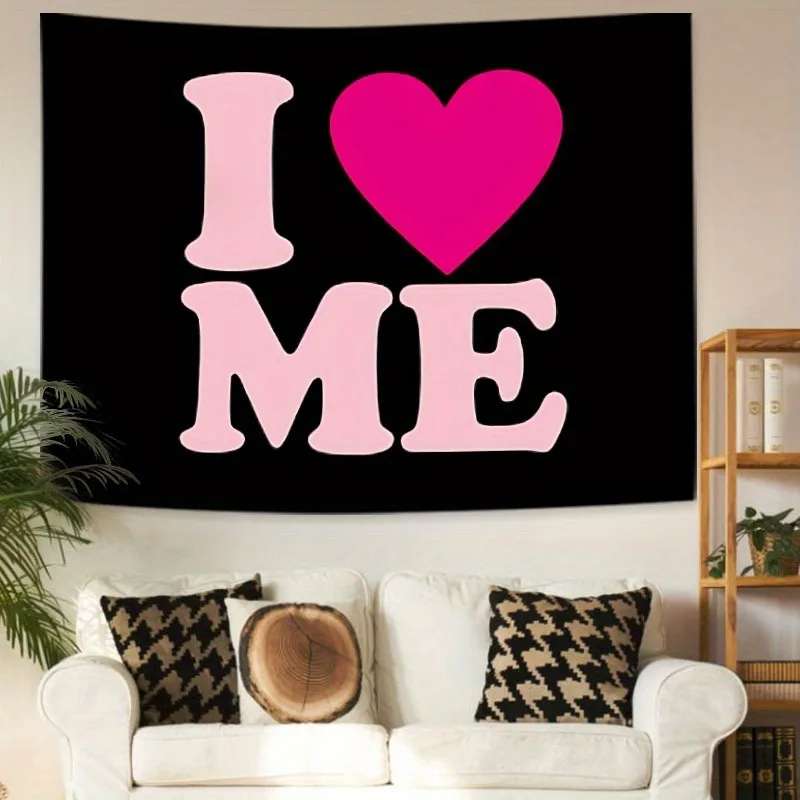 VIKAMA Wandteppich mit rosa Herz-Slogan, Wandkunst-Dekoration, geeignet für Wohnzimmer, Schlafzimmer, Schlafsäle und Heimdekoration