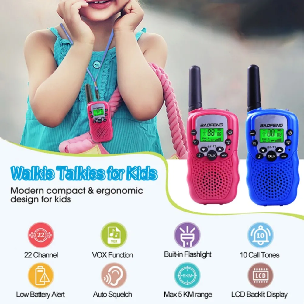 Baofeng BF-T3 2 Pack Walkie Talkie, Mini UHF 462-467MHz 22CH Handheld Two Way Radio, Wireless Toy for Kids