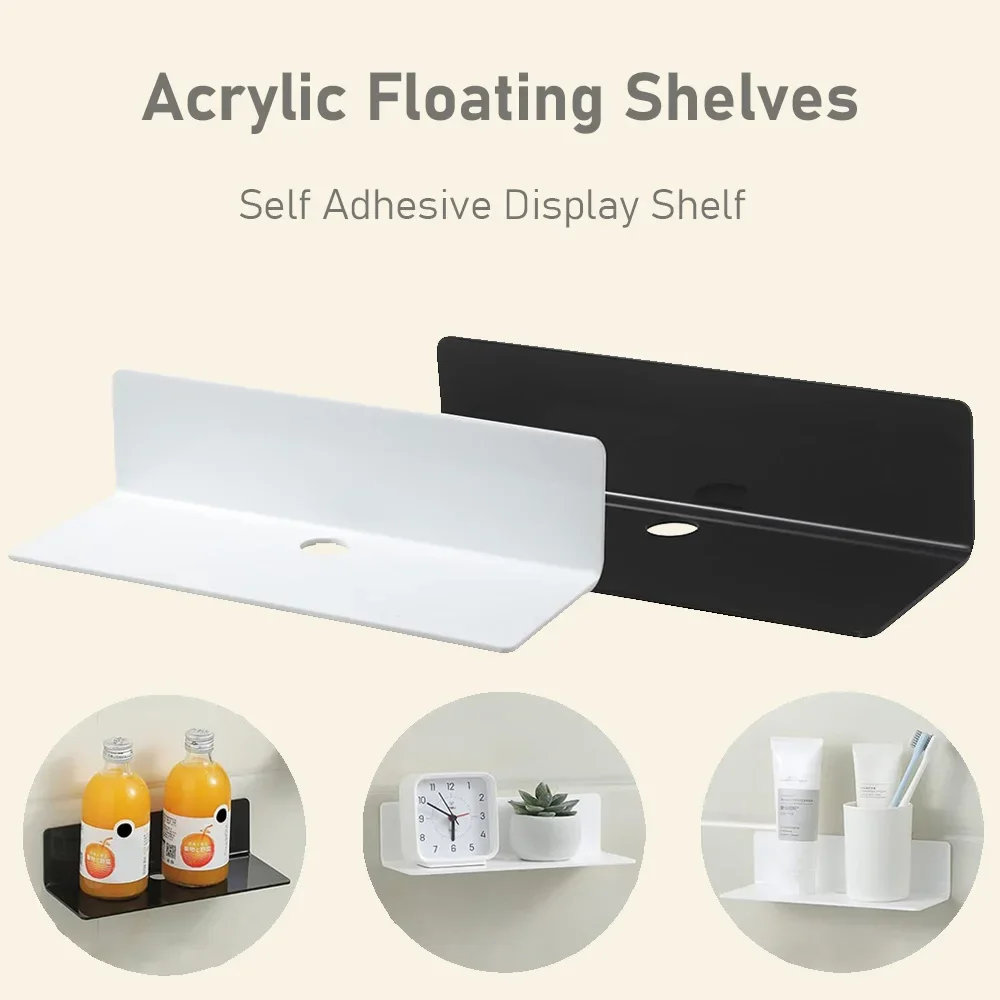 

Acrylic Floating Shelves, Shelf for Wall No Nails Self Adhesive Bedroom Display Floating Shelves for Photo, Alarm Clock, Plant