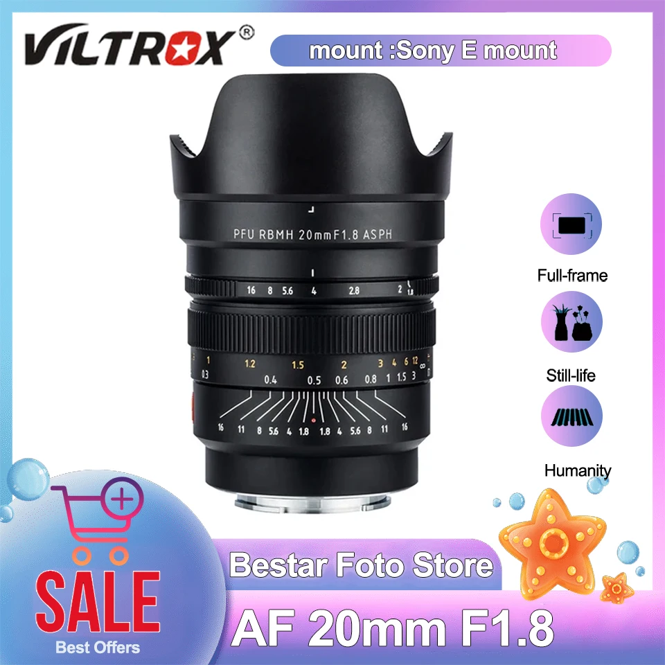 Viltrox 20mm F1.8 ASPH Full Frame MF Wide Angle Lens for Sony A7M2 A7III  Nikon Z50