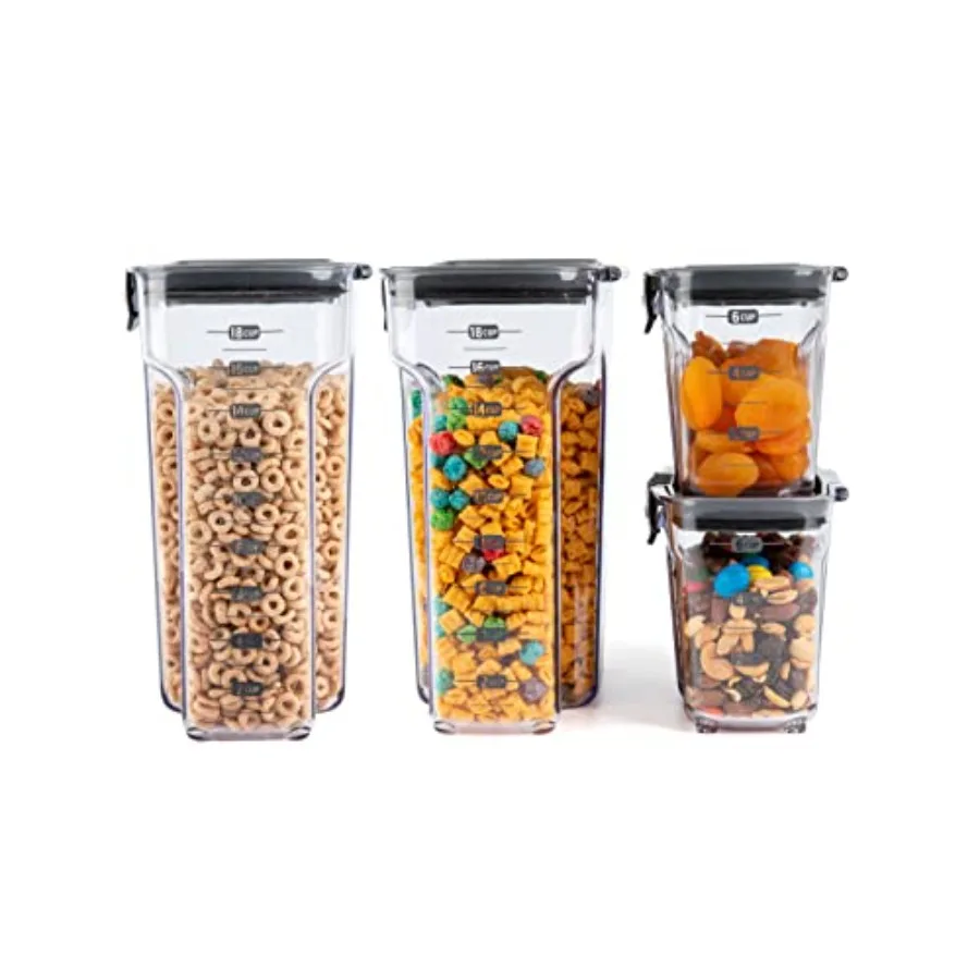 

International ProKeeper+ 4-Piece Clear Plastic Modular Airtight Pantry Cereal Food/Snack Kitchen Storage Organization Container