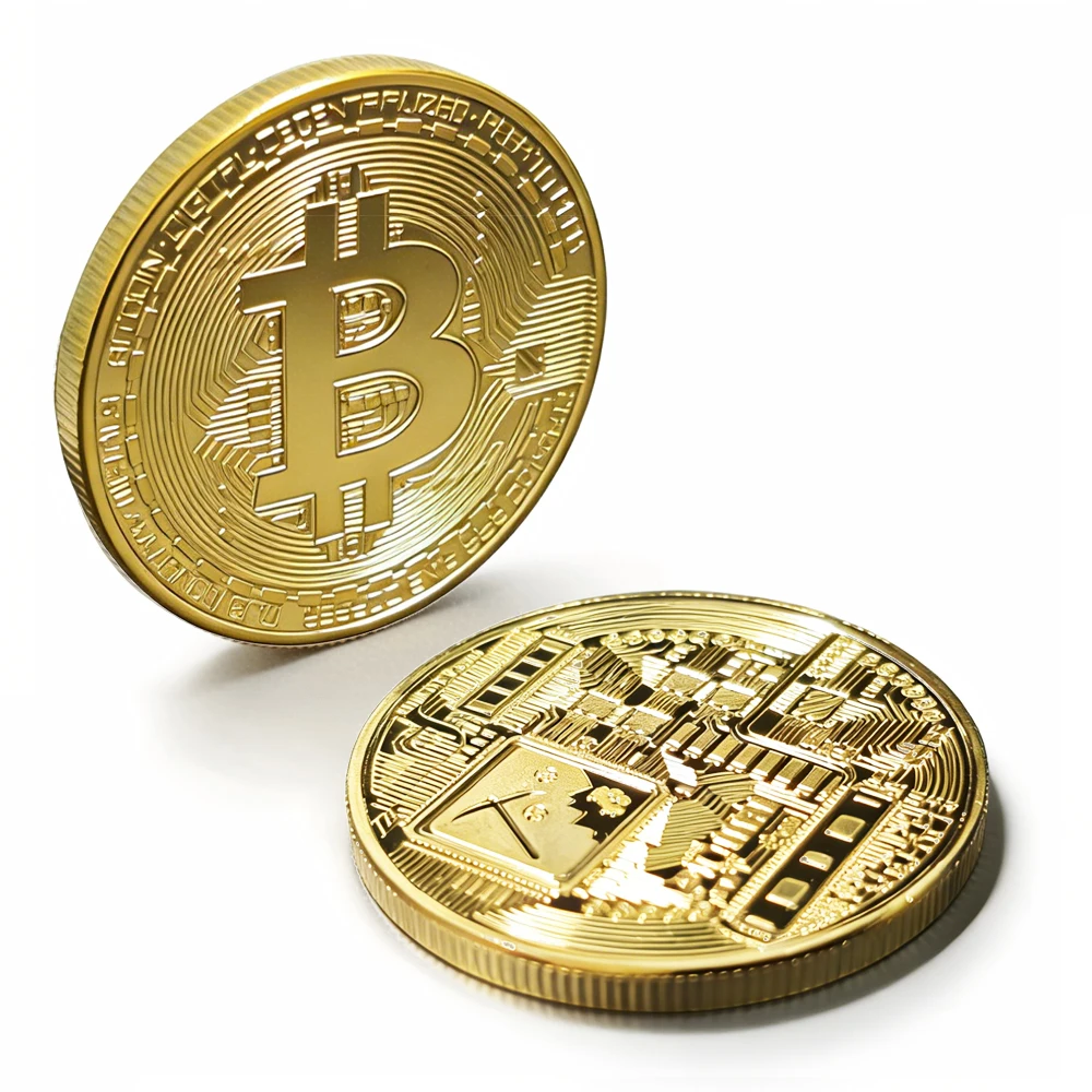 Médaille Commémorative Bitcoin en Relief 3D, Pièce Métallique Plaqué Or et Argent, Collection de Cryptomonnaies Virtuelles, Souvenir, Cadeau, Décoration d'Intérieur