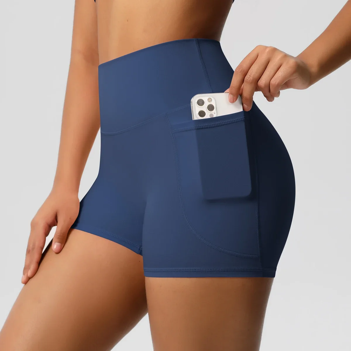 Damen-Sport-Shorts mit Taschen, Yoga-Leggings, hocksicher, hohe Taille, Fitness, enge Shorts, schnell trocknend, Radfahren, Workout, Fitnessstudio