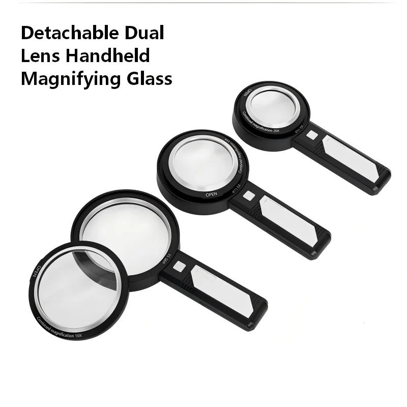 

10X/20X Dual Lens Handheld Magnifying Glass with 6 LED Light Detachable Magnifier for Reading Jewelry Repair Coins Stamps