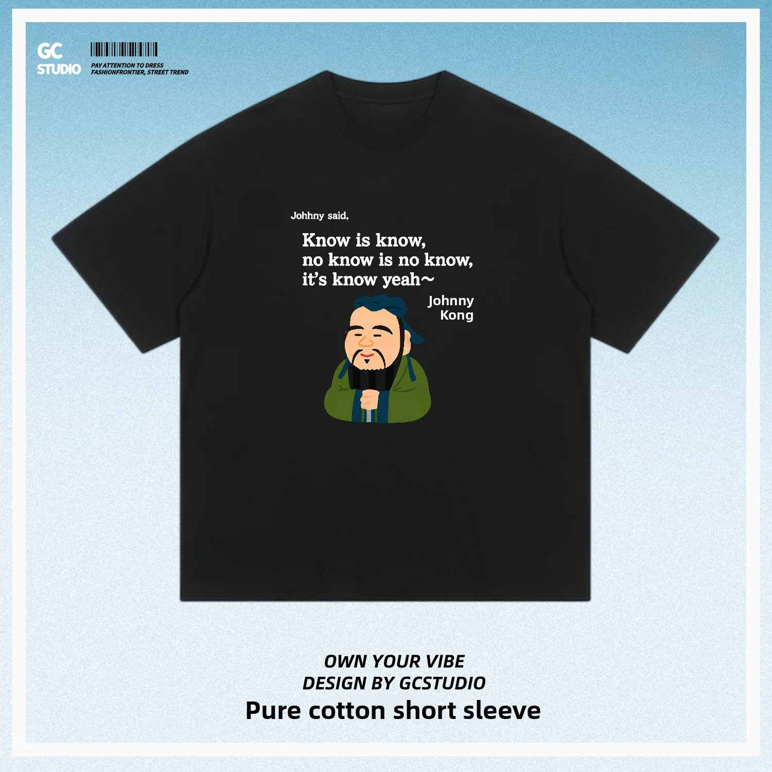 Short Sleeve Pure Cotton T-Shirt Funny Print Know Is Know Translation Confucius Casual Breathable Men's Top round Neck