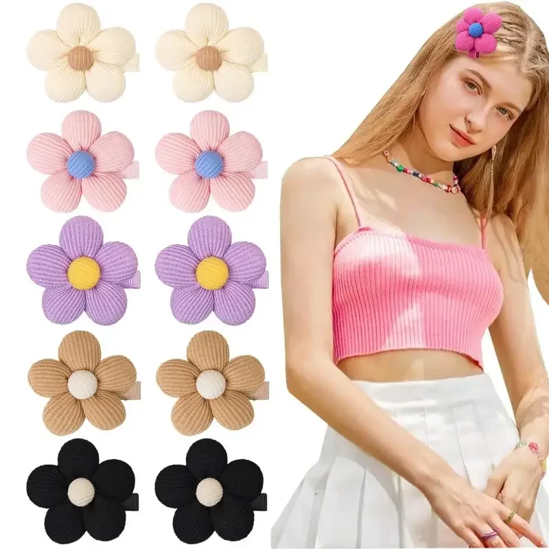 Conjunto de 2 grampos de cabelo de jacaré semi-coberto para meninas e mulheres com padrão floral 3D e conjunto de presente cheio de algodão