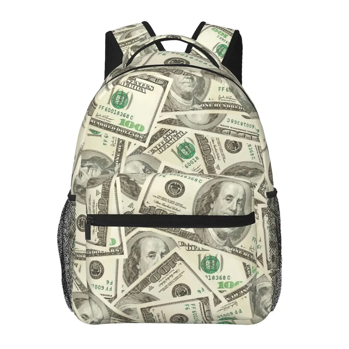 US Dollar Banknotes Student Backpack School Bag Hiking Travel Daypack for Boys Girls Fashion Bookbag Shoulder Bags