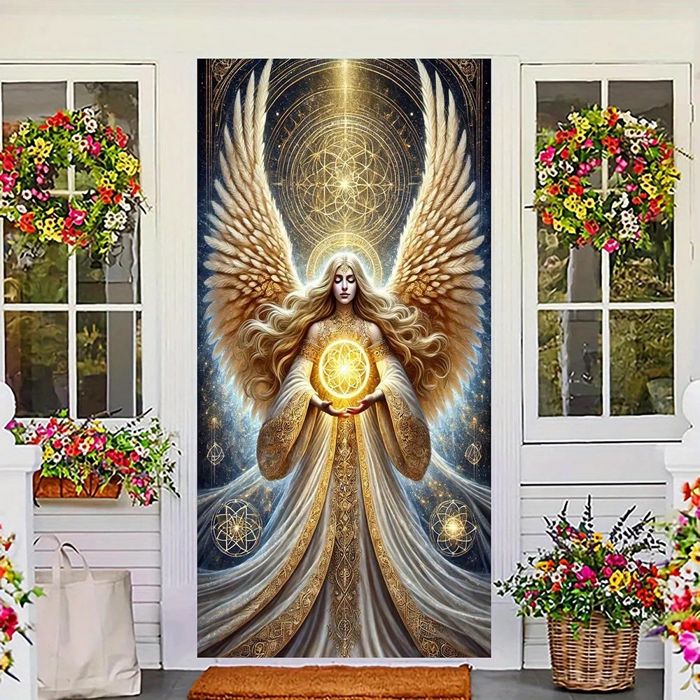 Angel Door Cover Religious Christian Polyester Door Banner Wall Hanging Home Entrance Living Room Party Decor