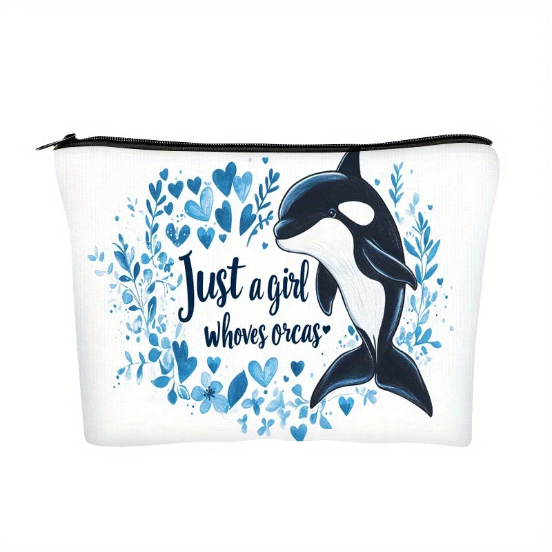 

A Cute Whale With Blue Heart Pattern Makeup Bag- Multifunctional Zipper Pouch, Jewelry Storage Bag, Perfect Travel Zipper Small