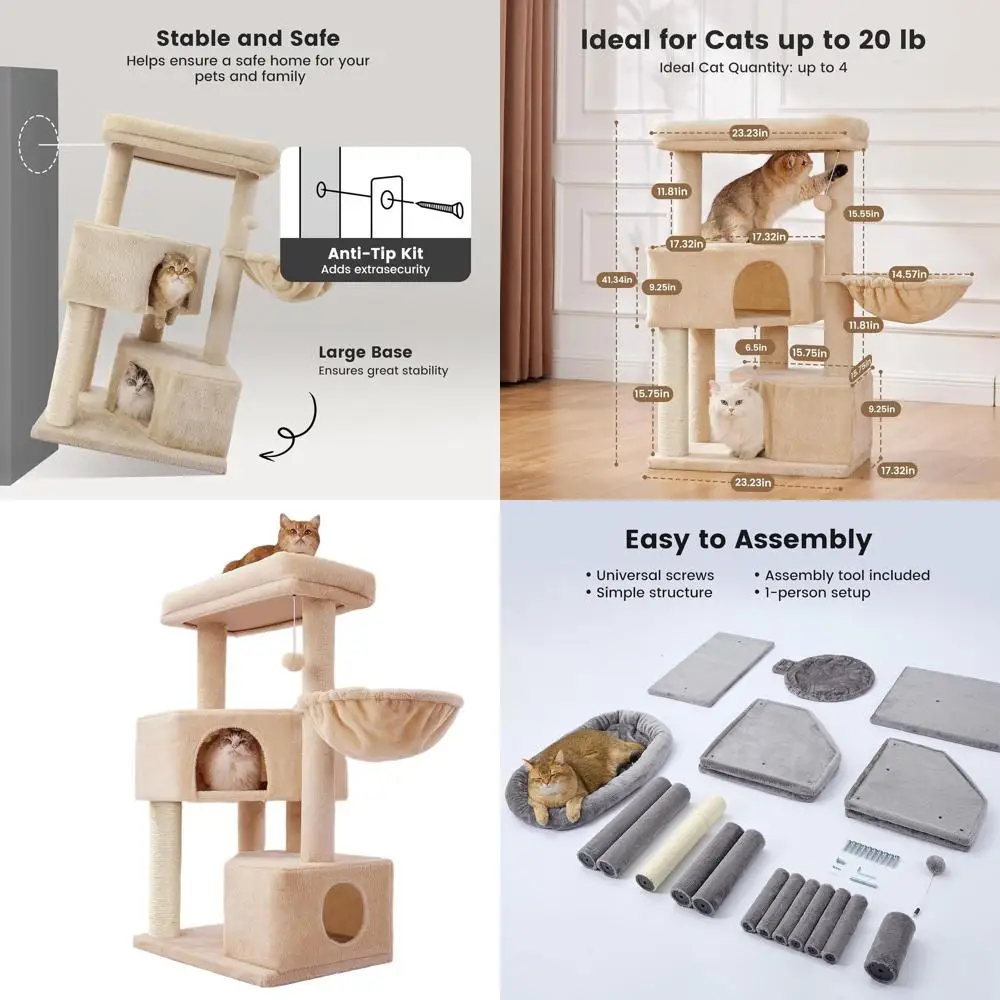 

41 High-Quality Cat Tower for Medium to Large Cats, Sturdy with Thick Posts, Washable Top Perches, Space-Efficient for Apartment