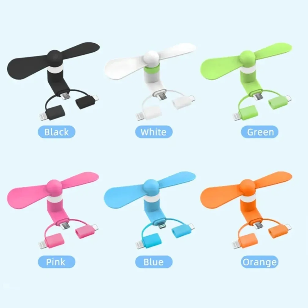 Mini USB Phone Cooler Cooling Accessories 3 in 1 Universal Fan For iPhone 16 Samsung S24 Xiaomi Micro/Type-C/IOS Smartphone Fan