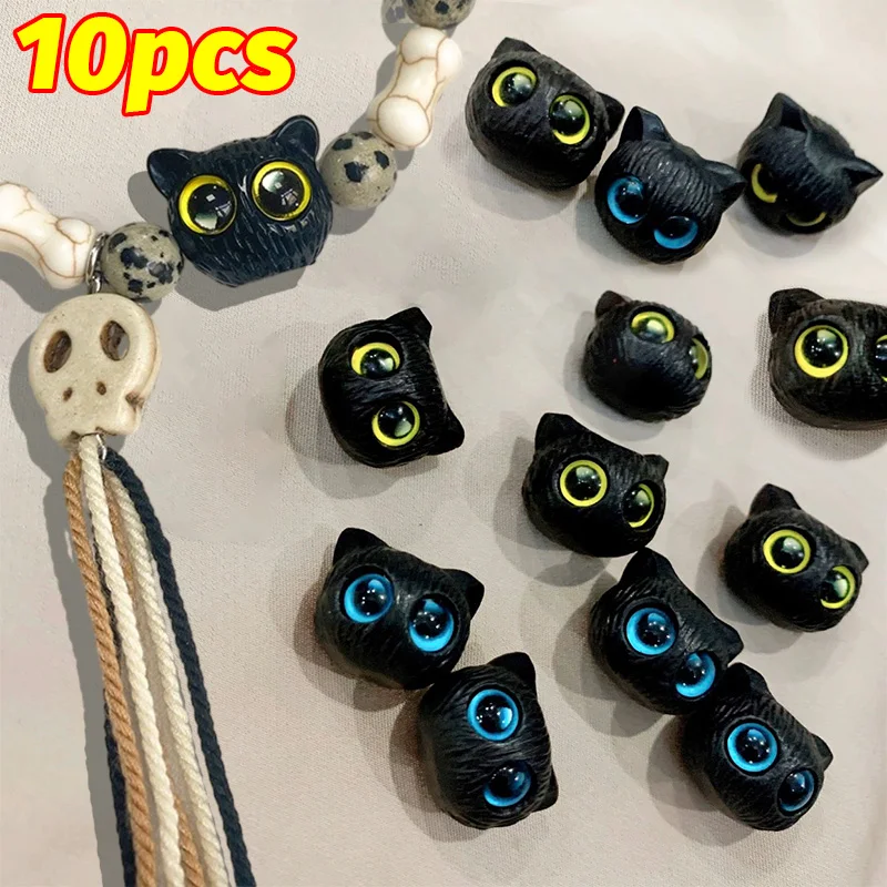 Resin Kitten Charm Bracelet Ring beads 3D Cute Blue Eyes Black Cat Loose Spacer Beading DIY Sew Craft Jewelry Making Accessories