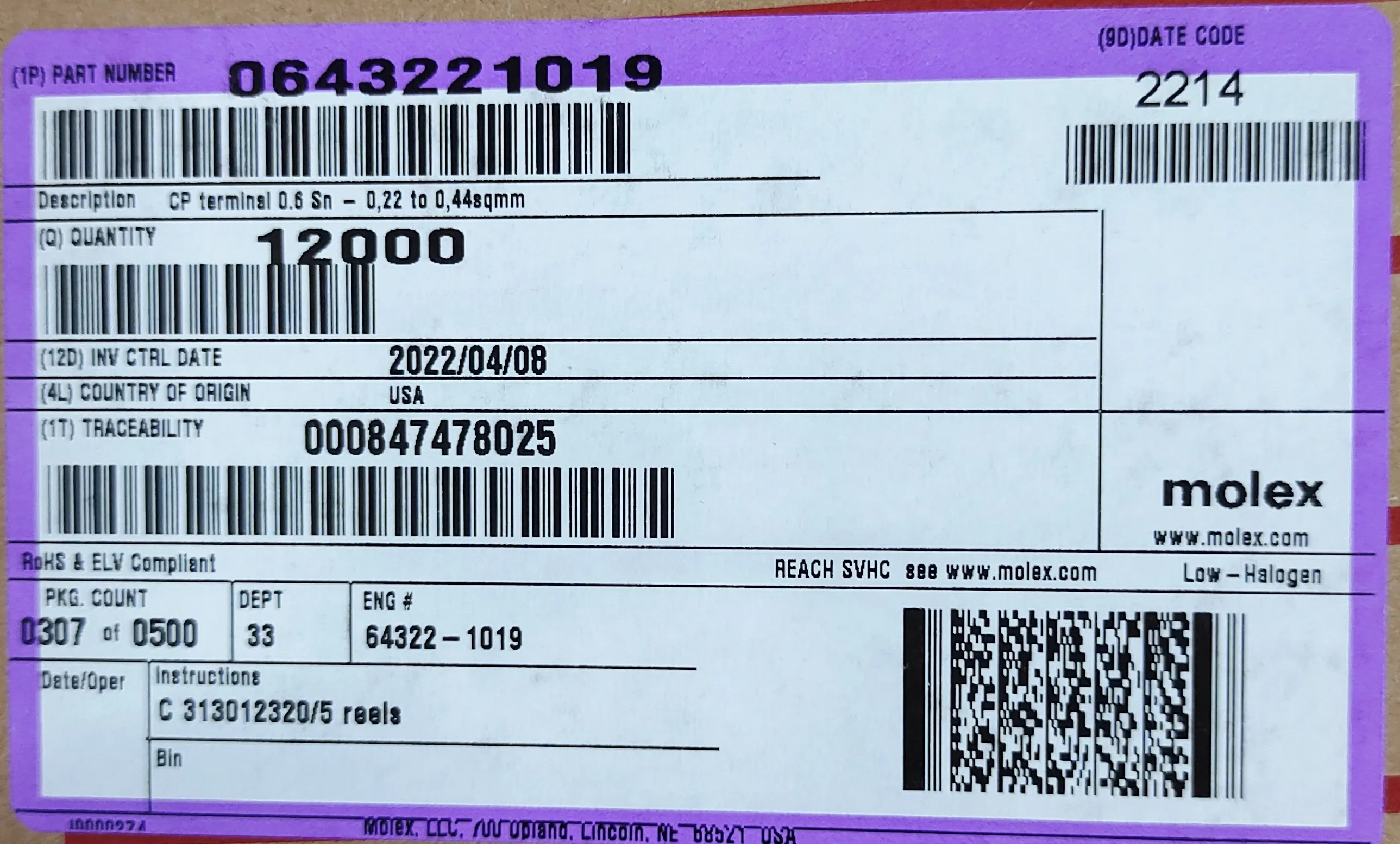 Molex authentique, 643221019 authentique