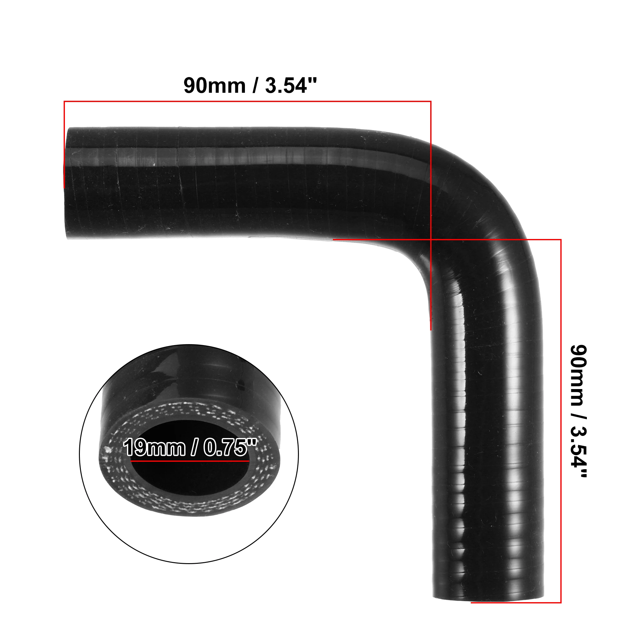 UXCELL 1 Set 19mm 57mm 63mm 76mm ID 90 Degree Elbow Engine Silicone Hose for Car Intercooler Intake Piping w/ 2 Pcs Clamps