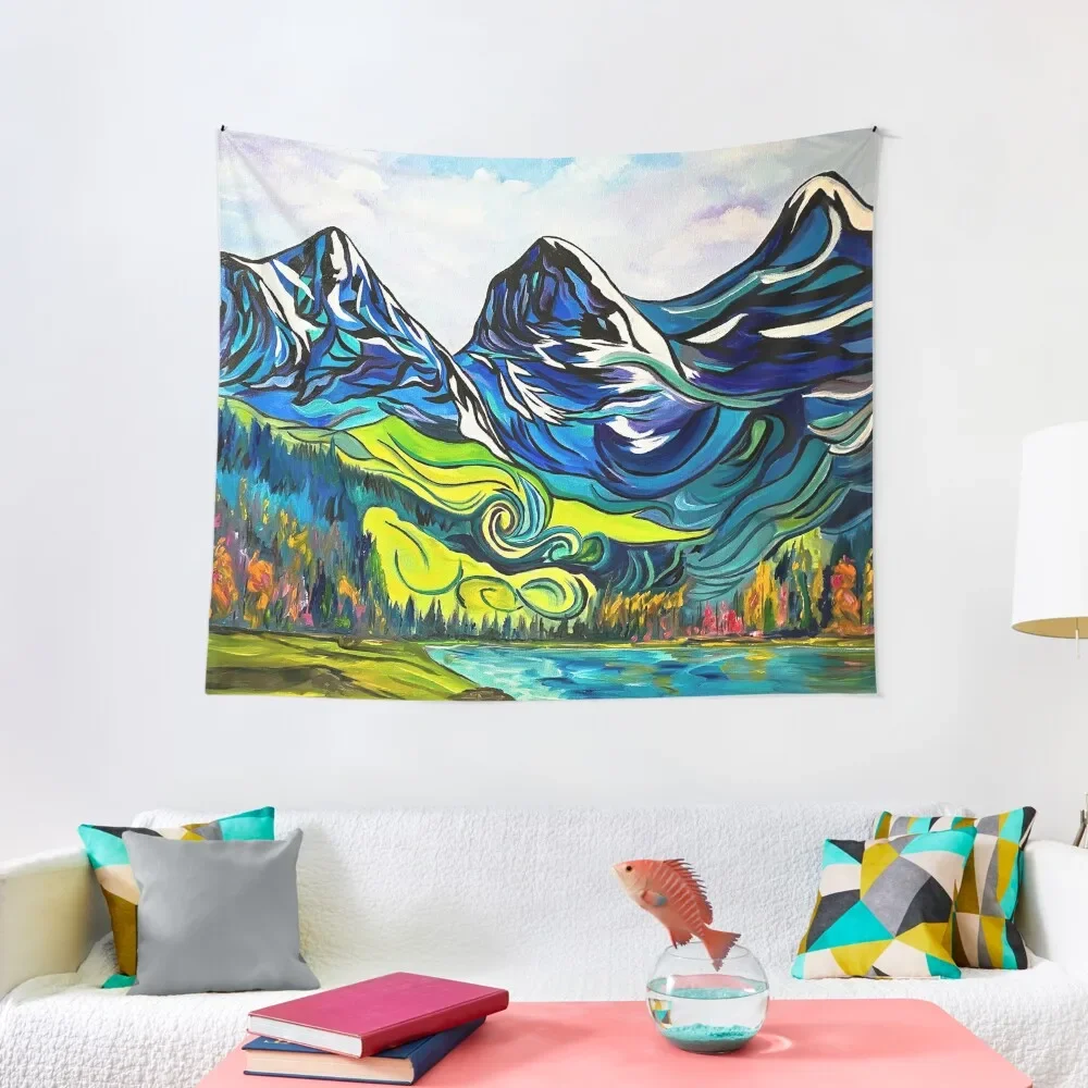 We Three Sisters Canadian Rockies colourful abstract mountains Tapestry Cute Room Decor Home Supplies Tapestry