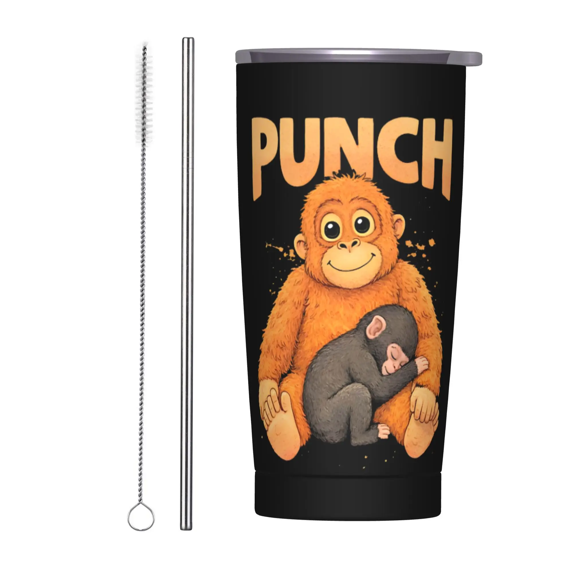 Edelstahl-Thermobecher „Punch Monkey“ – Niedlicher Thermobecher für heiße und kalte Getränke, Auto-Becher, Strand-Wasserflasche