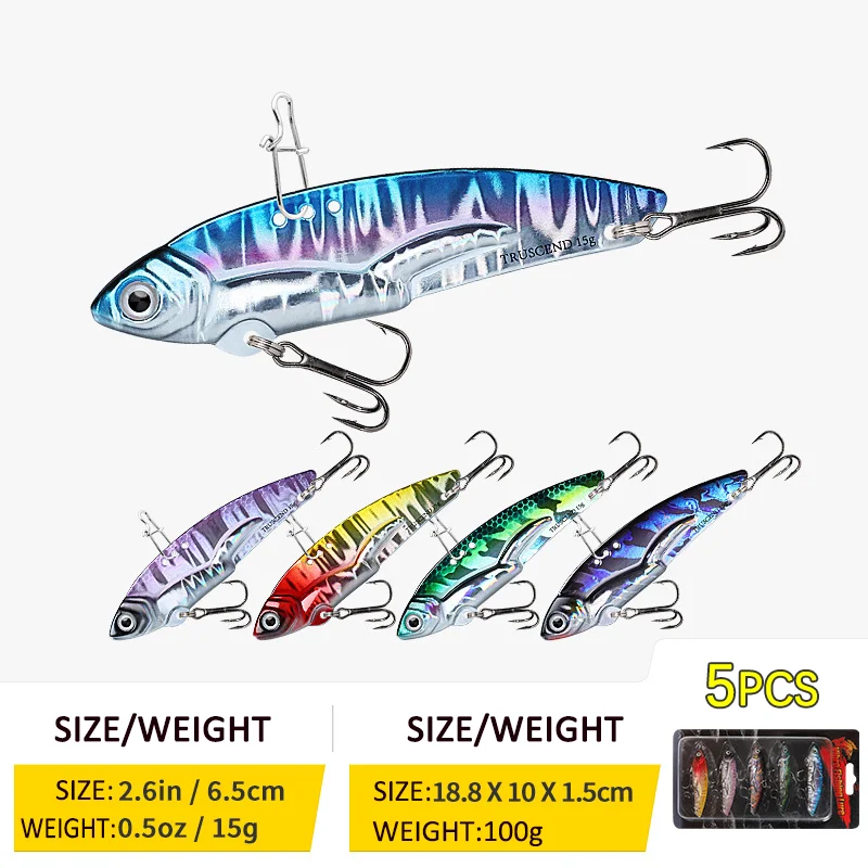5Pcs Metal Vib Fishing Lures 9g 12.5g 15g High quality Blade Lure Sinking Vibration Baits for Bass Pike Perch Fishing Tackle