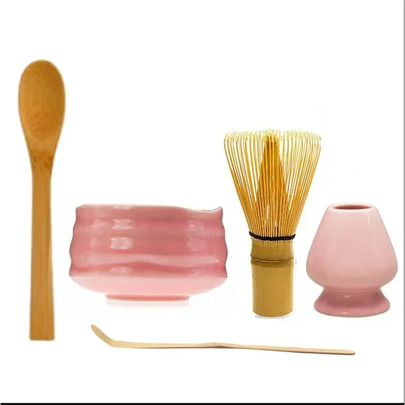 1/3/5pcs Japanese Ceramic Glossy Pink Matcha Bowl Macha Tea Whisk Chawan Chasen Holder Scoop Sifter Cup Ceremony Gift Set