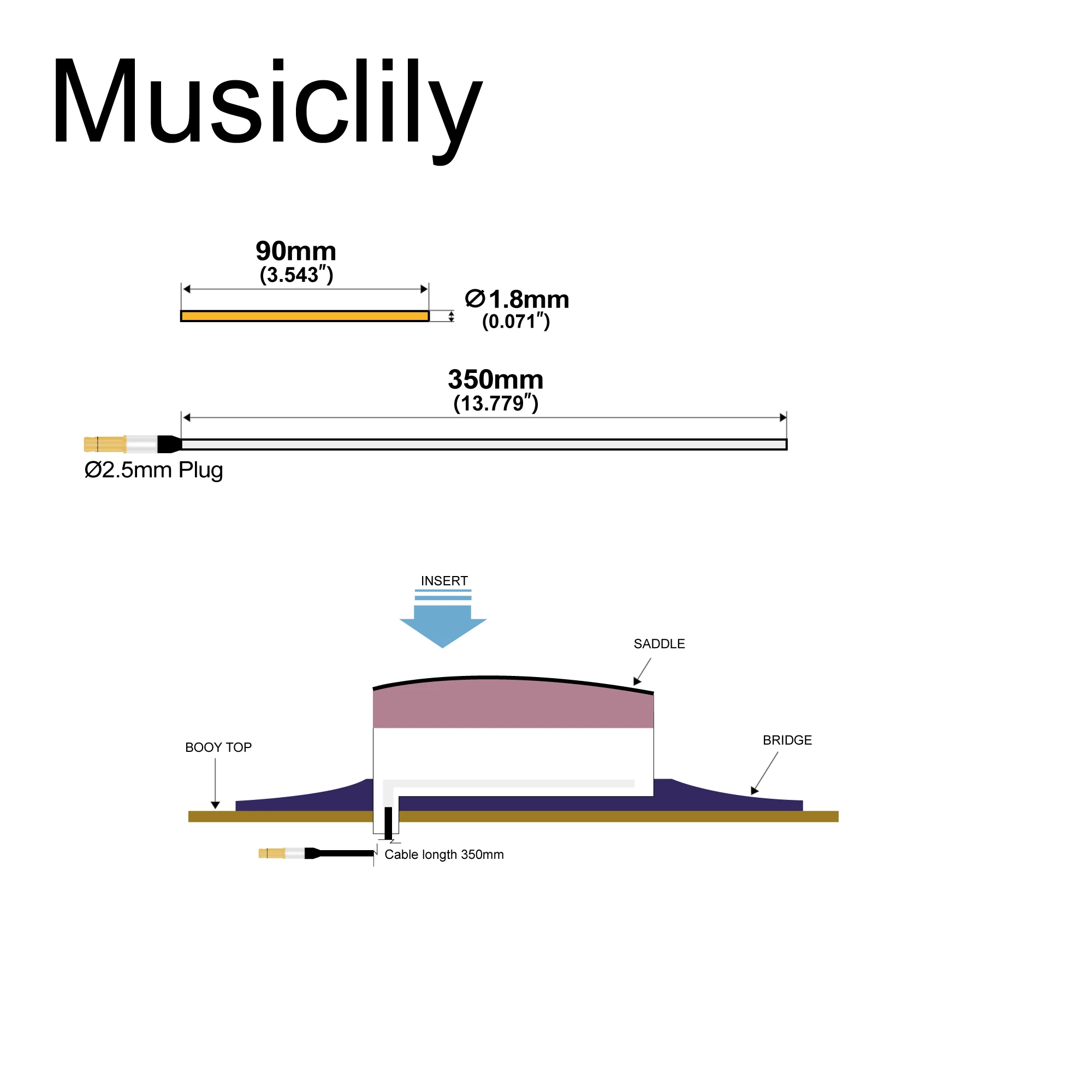 Musiclily Basic Gitarren-Tonabnehmer unter dem Sattel Piezo für Akustik-/Klassische Gitarre – Detail 7