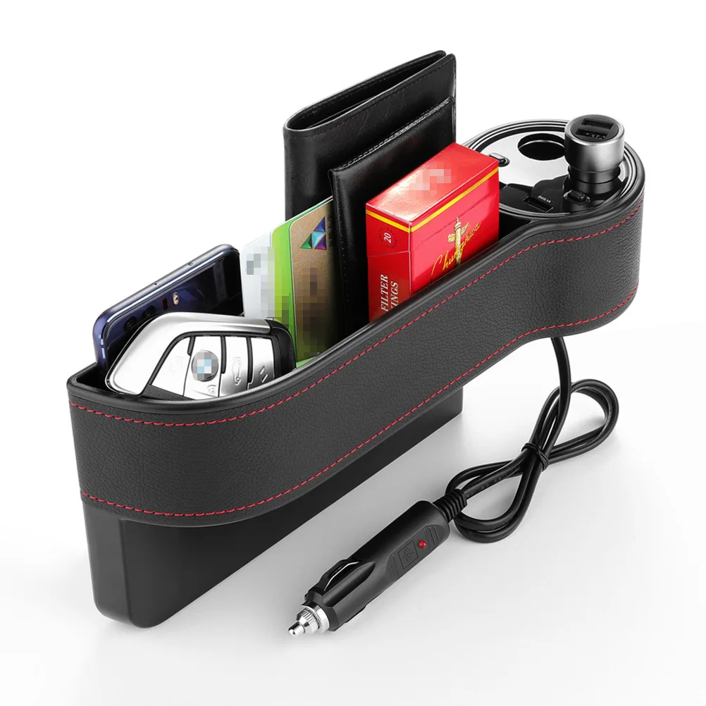 

Black Car Storage Box Organizer Multifunctional Car Seat Holder USB Cigar Lighter Display Foldable Storage Box