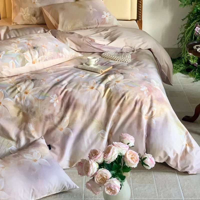 

Новинка 2025, высококачественные комплекты постельного белья из натурального хлопка Pima — с цветочным принтом, полностью хлопок, размер королевы