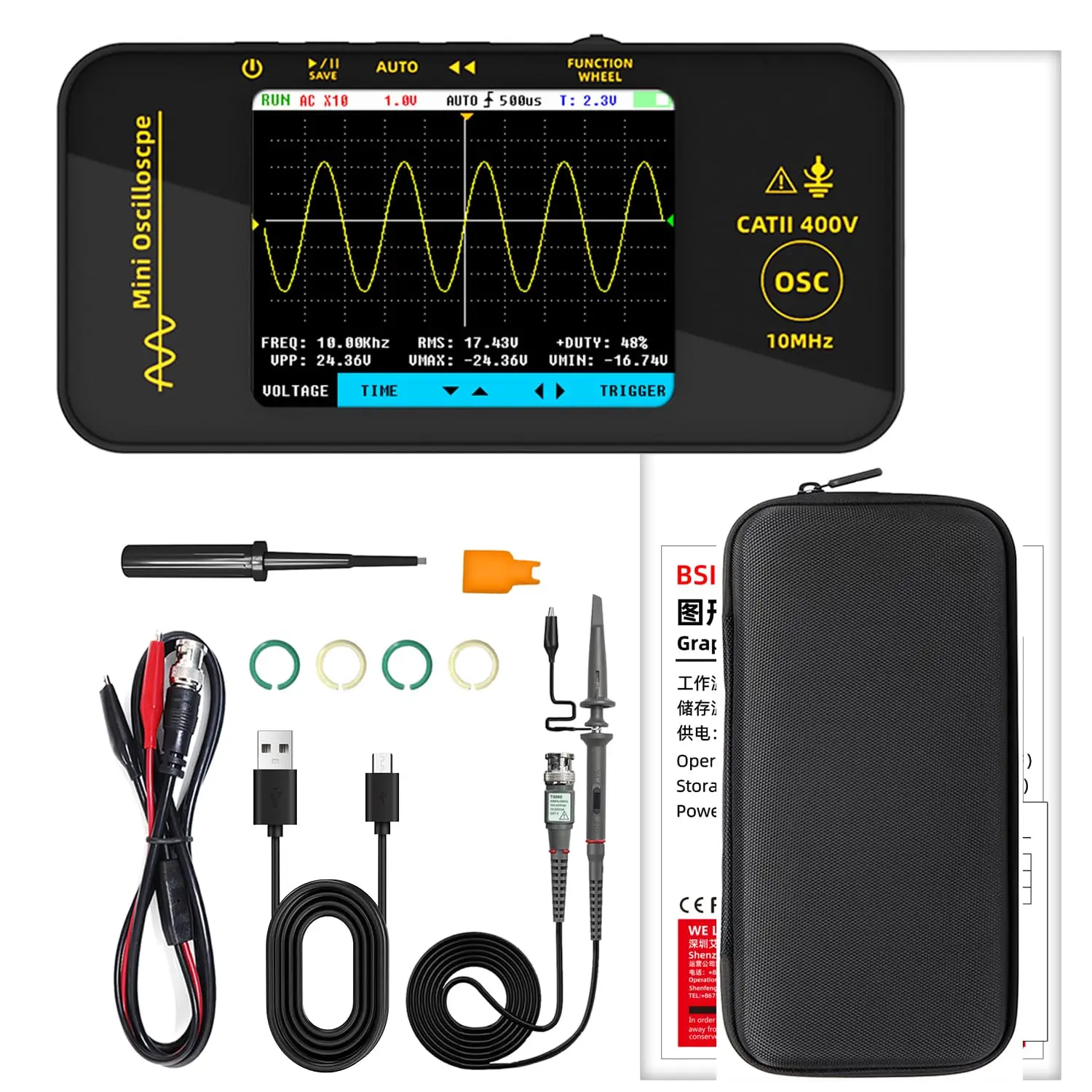 

BSIDE Handheld Digital Oscilloscope 3.2” TFT LCD Scope Tester, 10MHz Bandwidth with 48MSa/s Sampling Rate