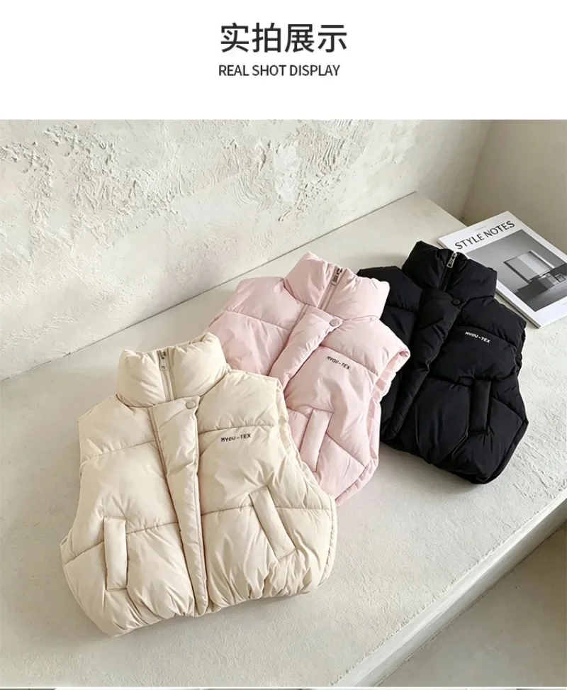 OLEKID Winter Weste für Mädchen 3-10 Jahre, mit Schriftzug, hohem Kragen, dick, wärmend, für Kinder, Mädchen, gepolsterte ärmellose Mäntel – Detail 12