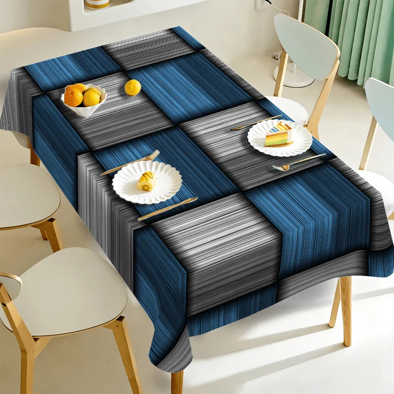 1 piece of blue and grey gradient mesh polyester tablecloth - rectangular home decor, for picnics and camping