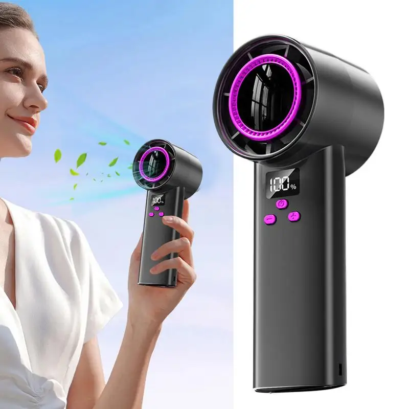 

Handheld Turbo Fan Digital Display Rechargeable Small Fan 100-Speed Turbo Blower Quiet Cooling Gadget For Travel Camping Bedroom
