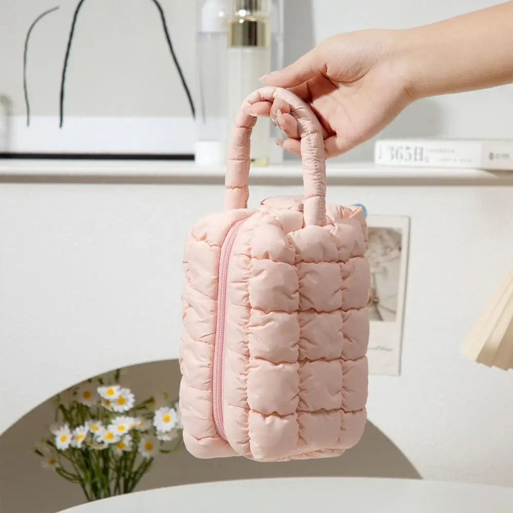 Trendy Handheld Makeup Bag Solid Color Large Capacity Cosmetic Bag Multi-functional Toiletry Bag Home Travel