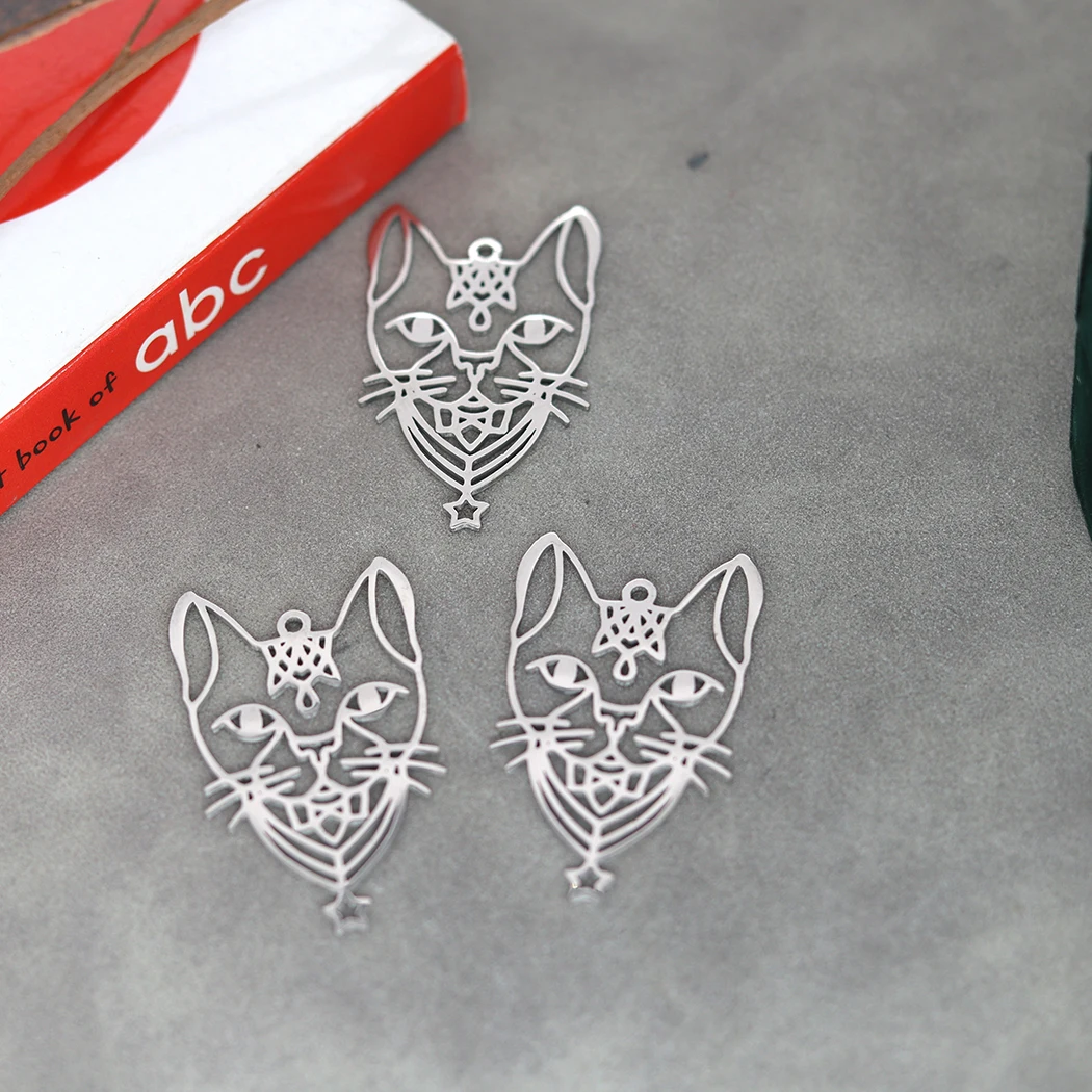 3pcs Witchcraft Knot Cat DIY Craft Earrings Charms for Jewelry Making Stainless Steel Pendant Necklace Talisman Accessories Bulk