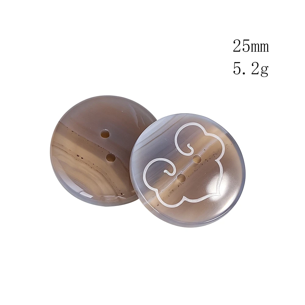 Natural Agate Buttons Round 2 Holes Chinese Ruyi Cloud Decorative Sewing Buttons for Garment Coat Dress DIY Craft Accessories