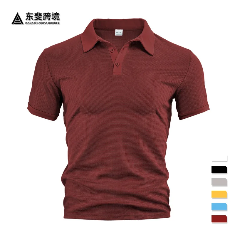 Men's polo shirt 2026 European Summer style Breathable sweat-absorbent Button Waffle T-shirt Sports polo shirt men's clothing