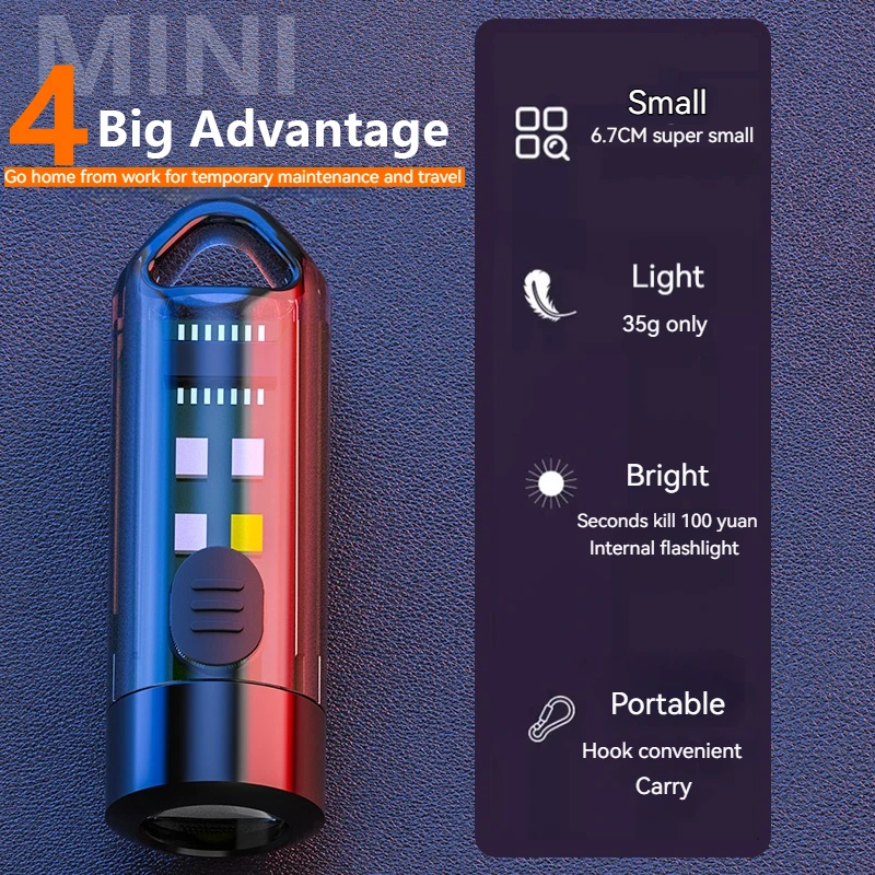 Mini Pocket Keychain Light 7 Lighting Modes Emergency Flashlight Rechargeable LED Portable Outdoor Camping Fishing Torch Lamp