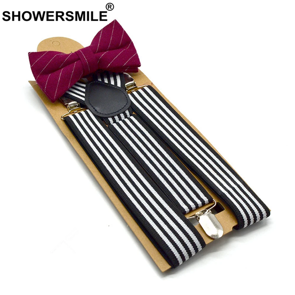 Showersmile-suspensórios com laço, masculino, xadrez, suspensórios, calças, estilo britânico, vintage, para mulheres, camisa, 3.5cm