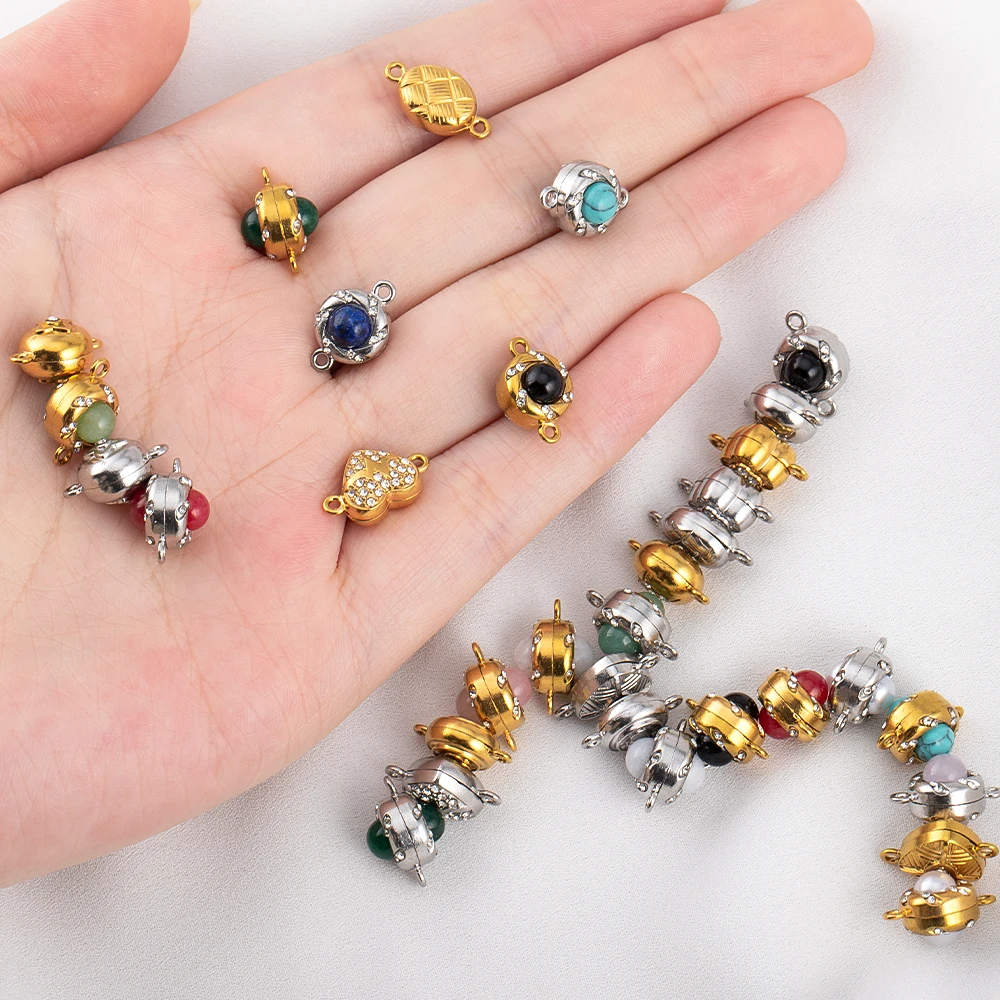 

1Set Magnetic Buckle Stainless Steel Round Heart Clasp Flower Connector Bracelet Necklaces Jewelry Making DIY End Converter