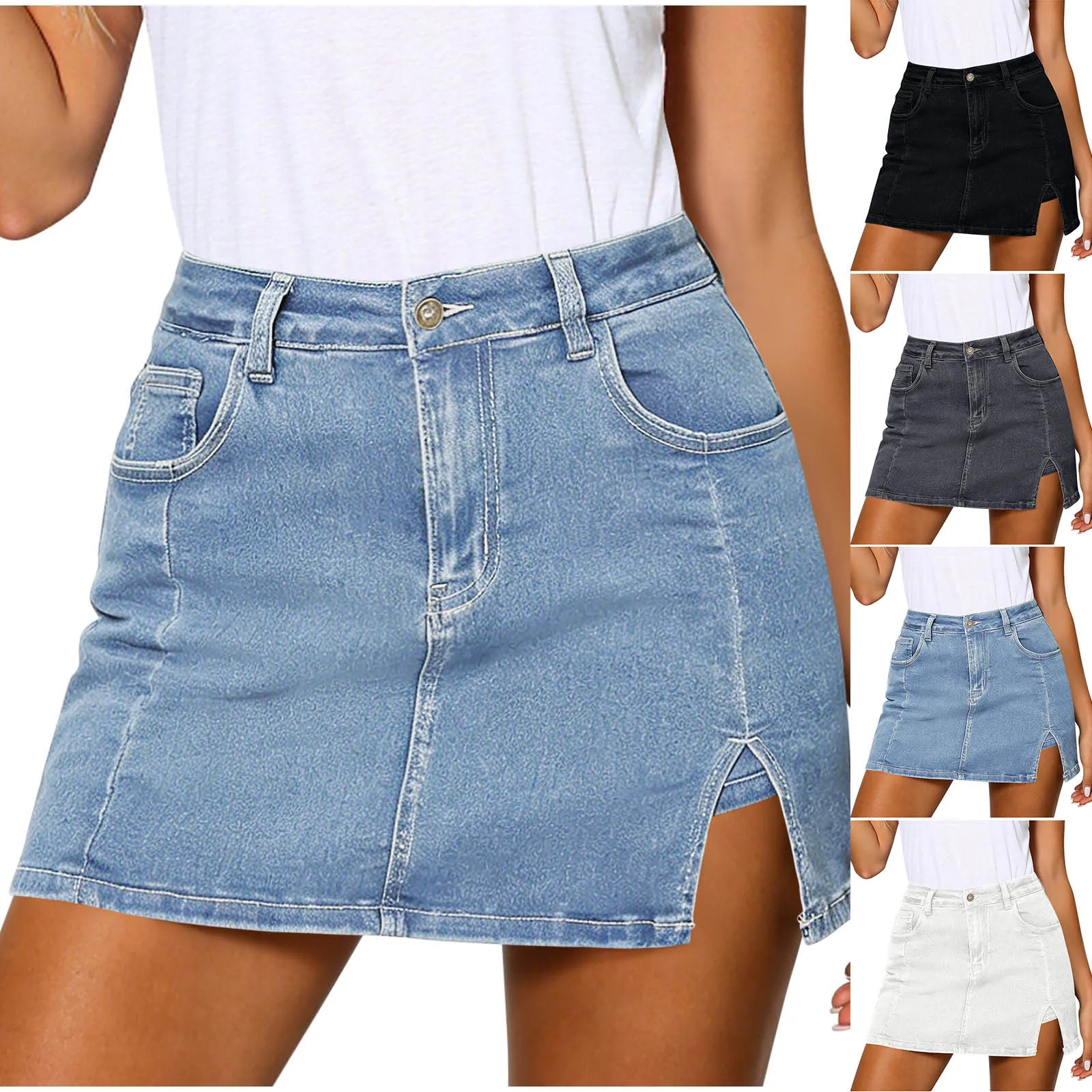 Denim Skirts Women Short Skirt A Line Shorts High Waist Slim Fit Hip Wrap Button Elegant Splice Y2k Streetwear Work 2026 Summer